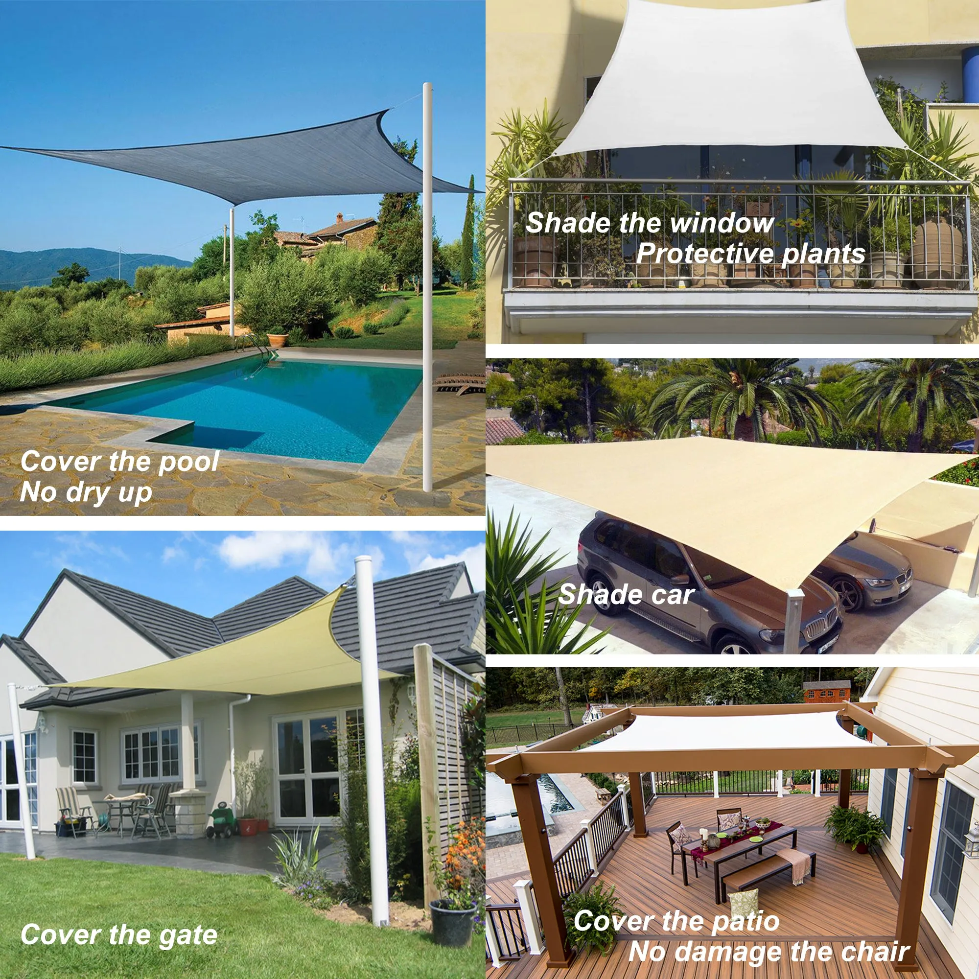 10'x'10' Rectangle Patio Sun Shade Sail（Sand Color）