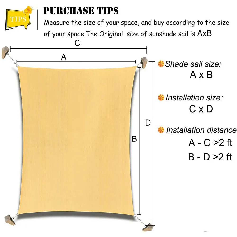 10'x'10' Rectangle Patio Sun Shade Sail（Sand Color）