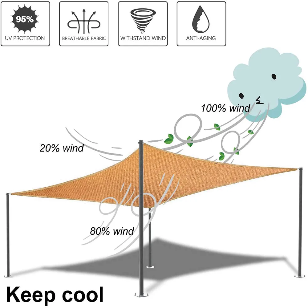 10'x'10' Rectangle Patio Sun Shade Sail（Sand Color）