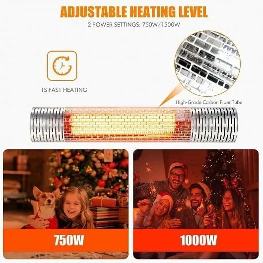 1500W Indoorand Outdoor Electric Heater with 2 Power Settings -Silver - Color: S