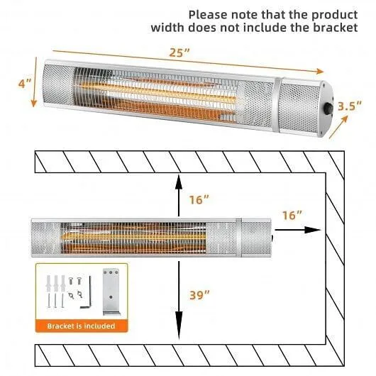 1500W Outdoor Electric Patio Heater with Remote Control-Silver - Color: Silver