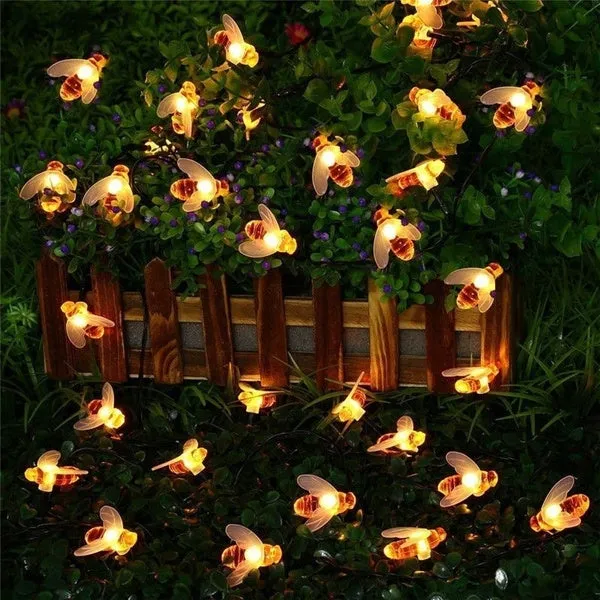 20 LED Solar Honey Bee Fairy String Lights Outdoor Garden Wedding Party DIY