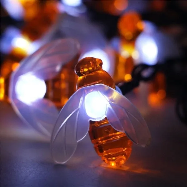 20 LED Solar Honey Bee Fairy String Lights Outdoor Garden Wedding Party DIY