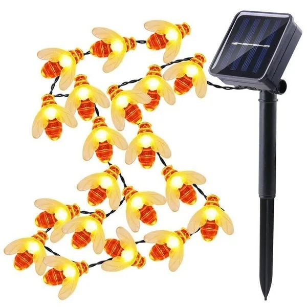 20 LED Solar Honey Bee Fairy String Lights Outdoor Garden Wedding Party DIY