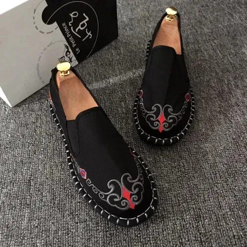 2023 Embroidered Men's Casual Loafers Summer Fashion Slip on Male Canvas Shoes Lightweight Breathable Flat Shoes
