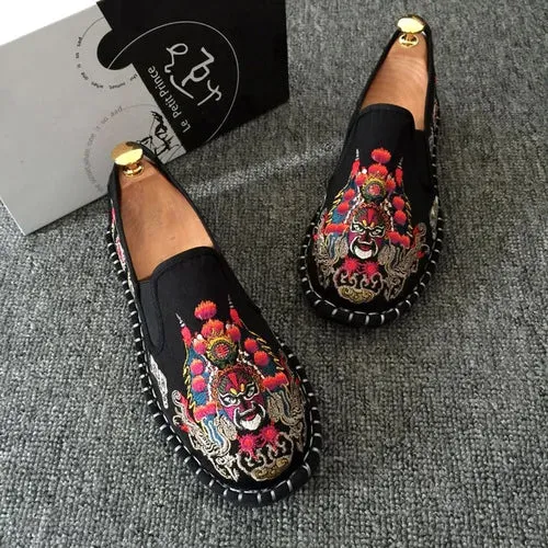 2023 Embroidered Men's Casual Loafers Summer Fashion Slip on Male Canvas Shoes Lightweight Breathable Flat Shoes