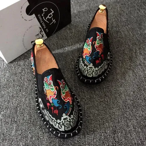2023 Embroidered Men's Casual Loafers Summer Fashion Slip on Male Canvas Shoes Lightweight Breathable Flat Shoes