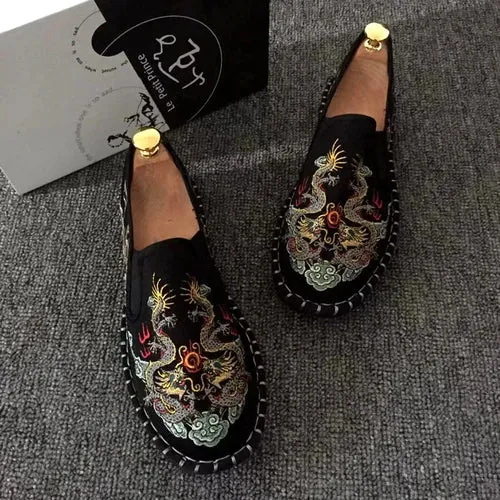 2023 Embroidered Men's Casual Loafers Summer Fashion Slip on Male Canvas Shoes Lightweight Breathable Flat Shoes