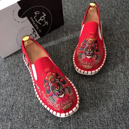 2023 Embroidered Men's Casual Loafers Summer Fashion Slip on Male Canvas Shoes Lightweight Breathable Flat Shoes