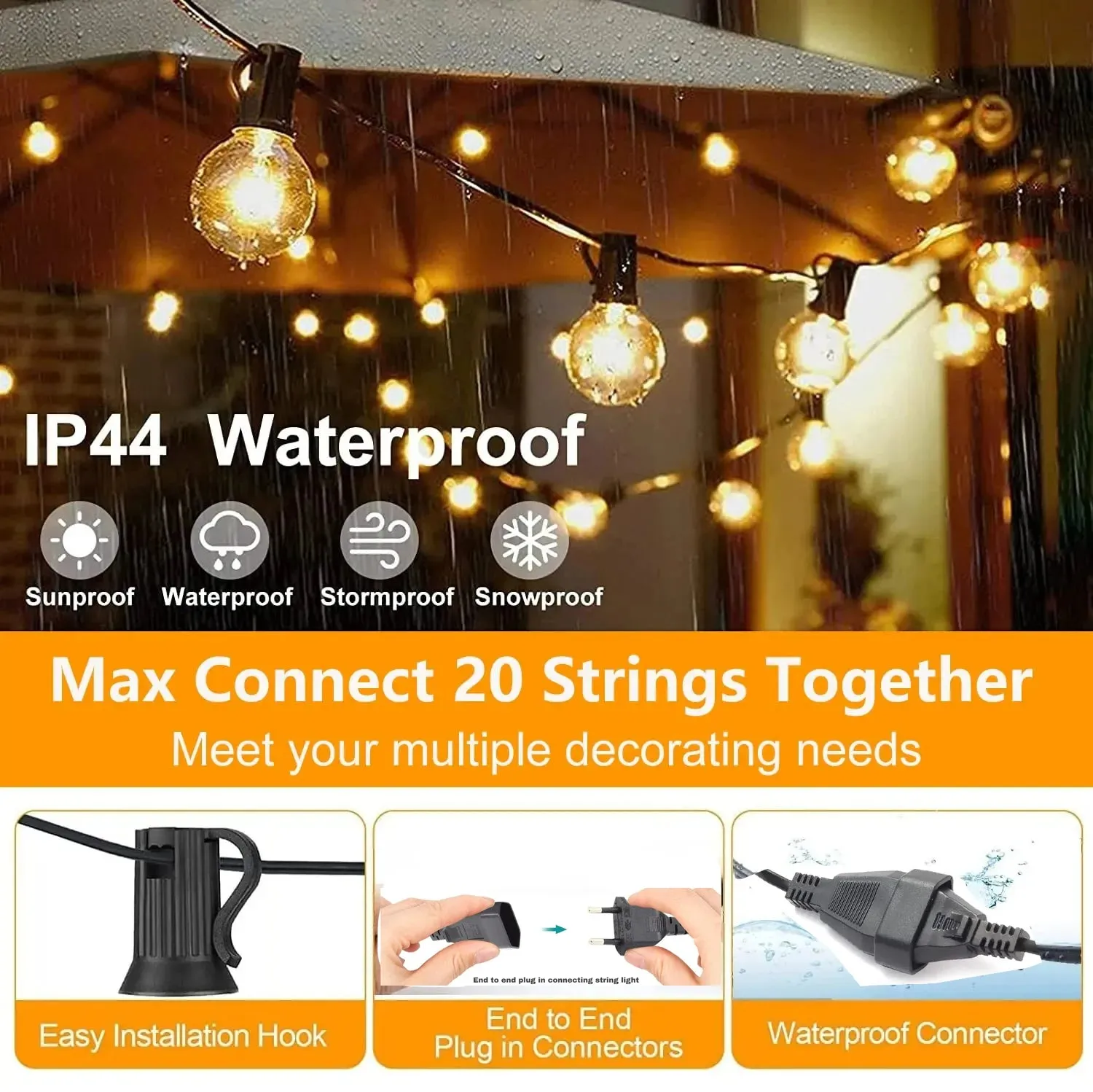 36m G40 LED Outdoor String Lights with 64 Bulbs