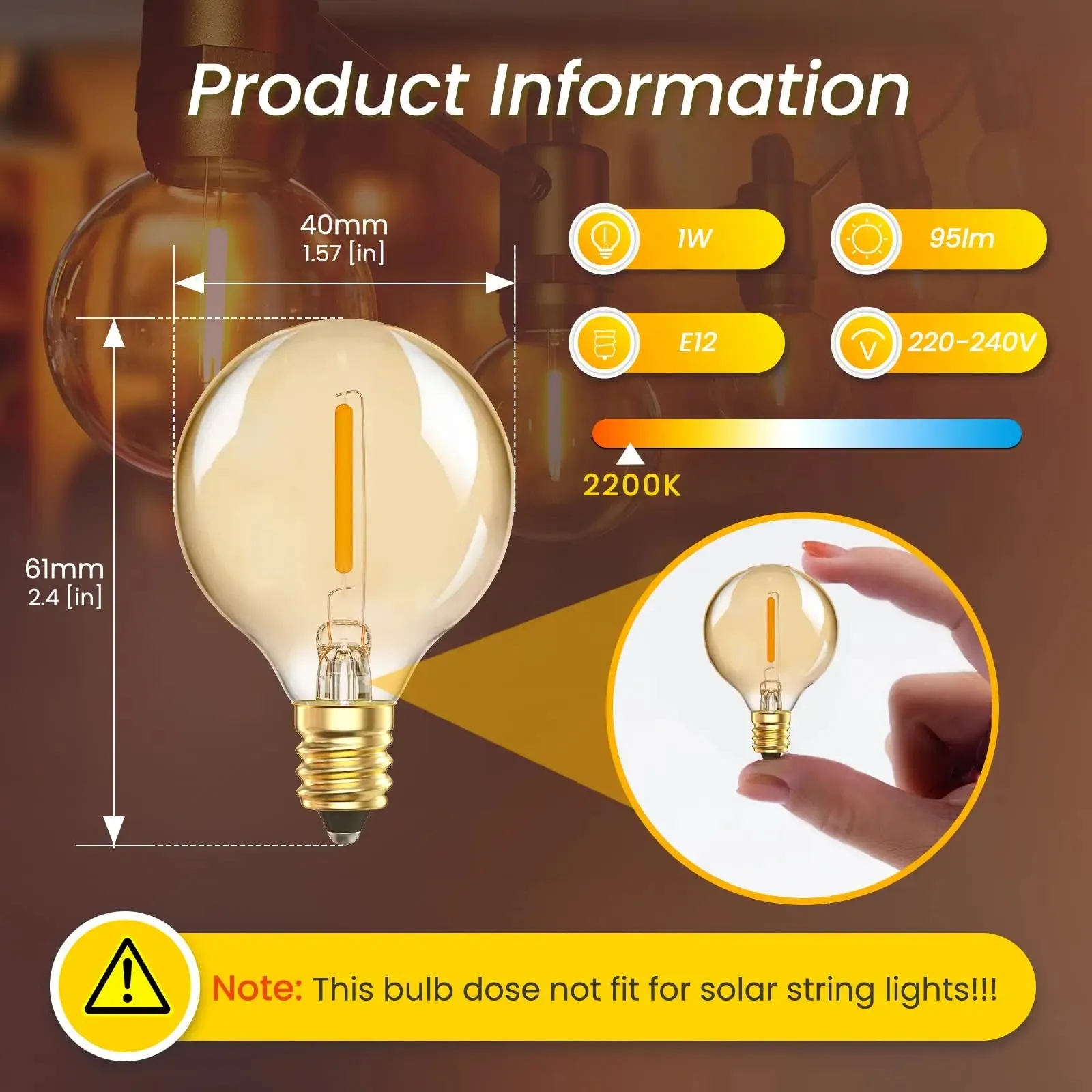 36m G40 LED Outdoor String Lights with 64 Bulbs