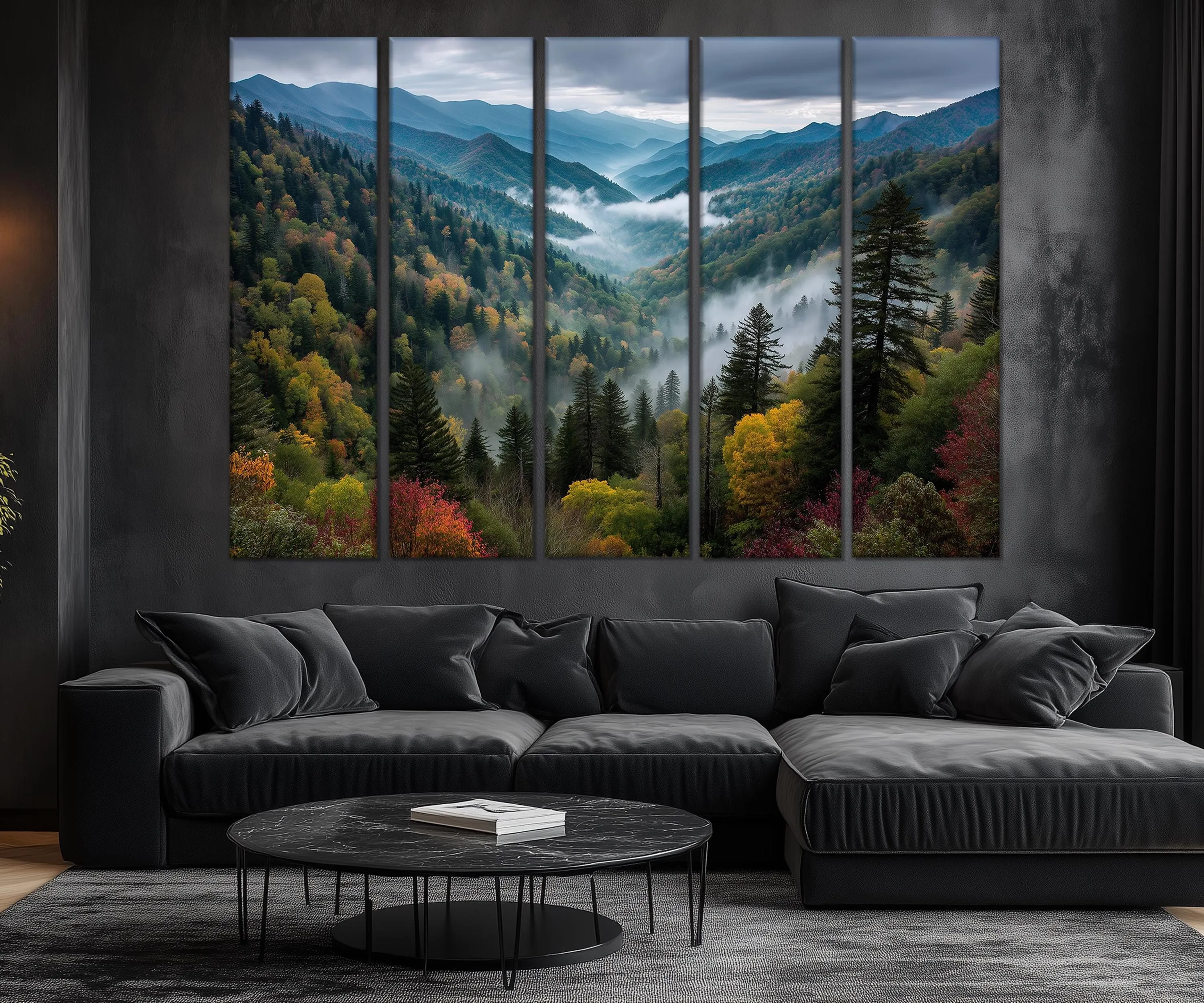 5 Panels Smoky Mountains Extra Large Canvas Wall Art Print
