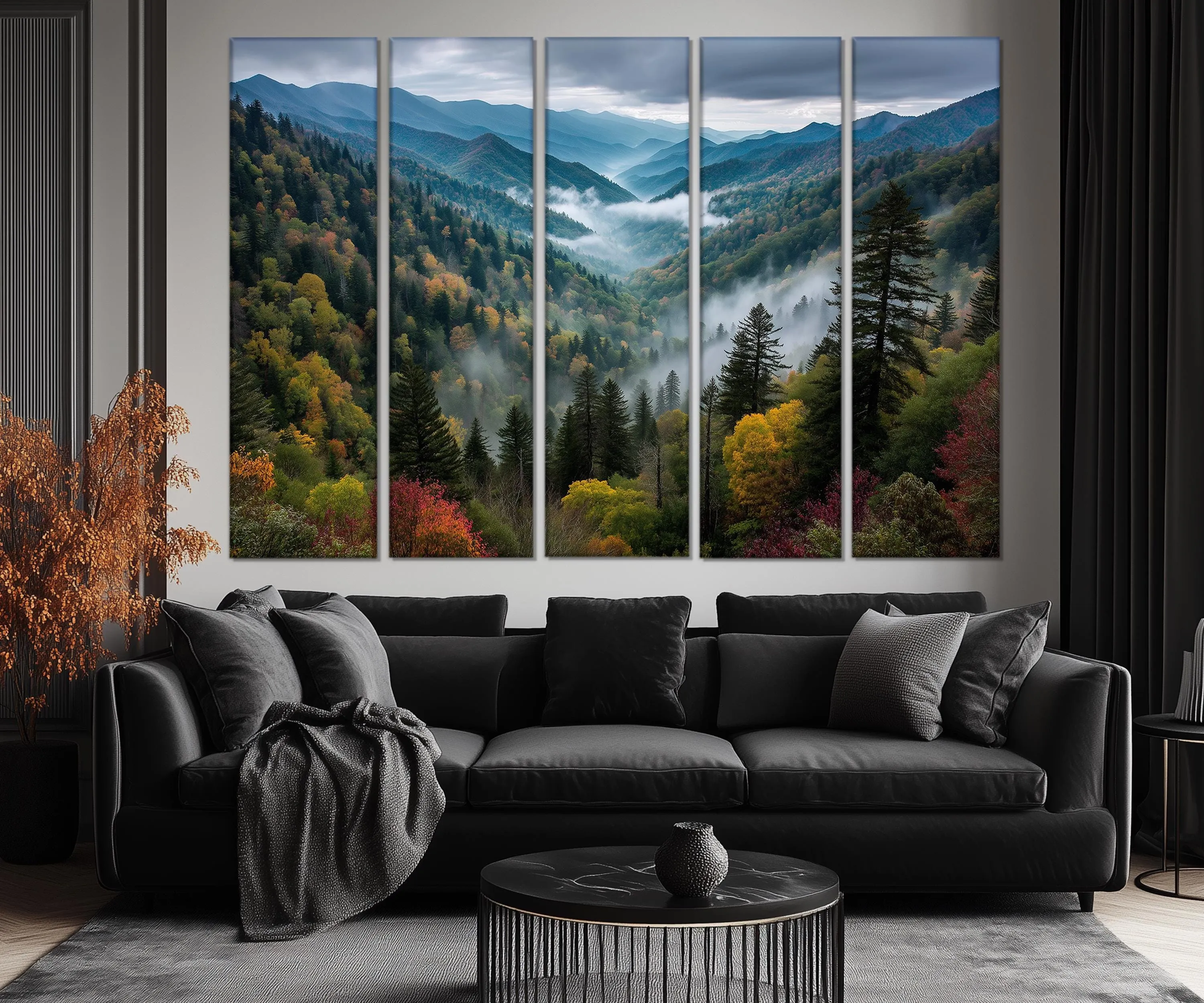 5 Panels Smoky Mountains Extra Large Canvas Wall Art Print