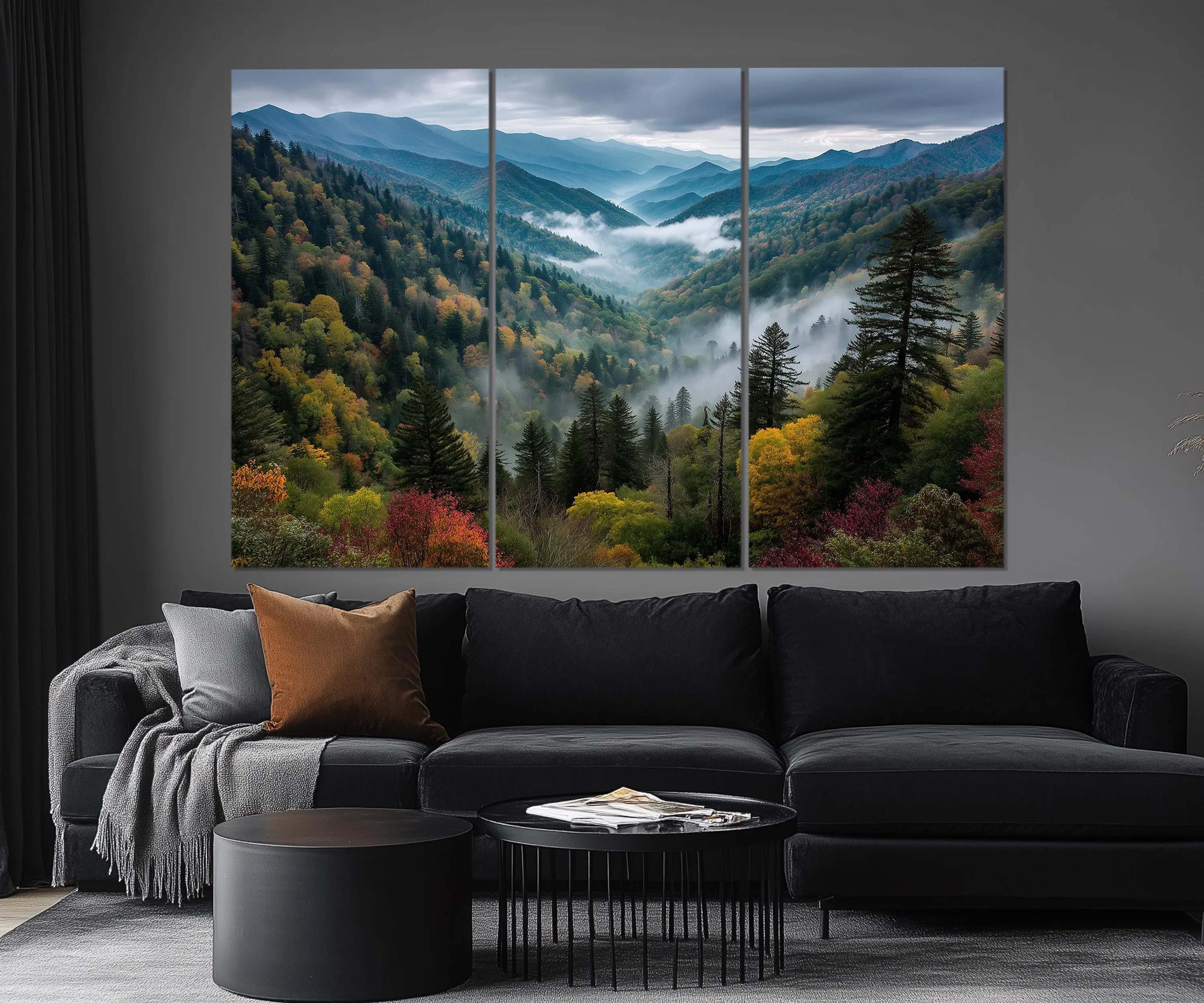 5 Panels Smoky Mountains Extra Large Canvas Wall Art Print