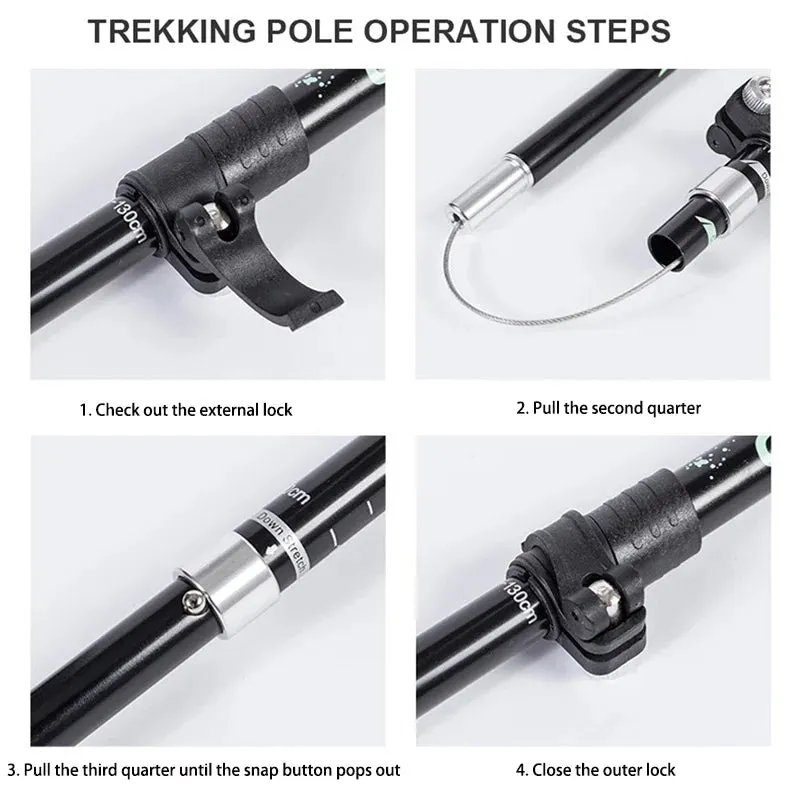 5-Section Aluminum Alloy Telescopic Folding Trekking Poles with EVA Grip, Adjustable 43"-51"