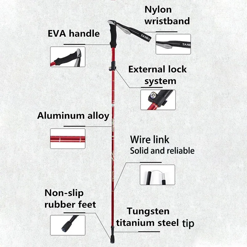 5-Section Aluminum Alloy Telescopic Folding Trekking Poles with EVA Grip, Adjustable 43"-51"