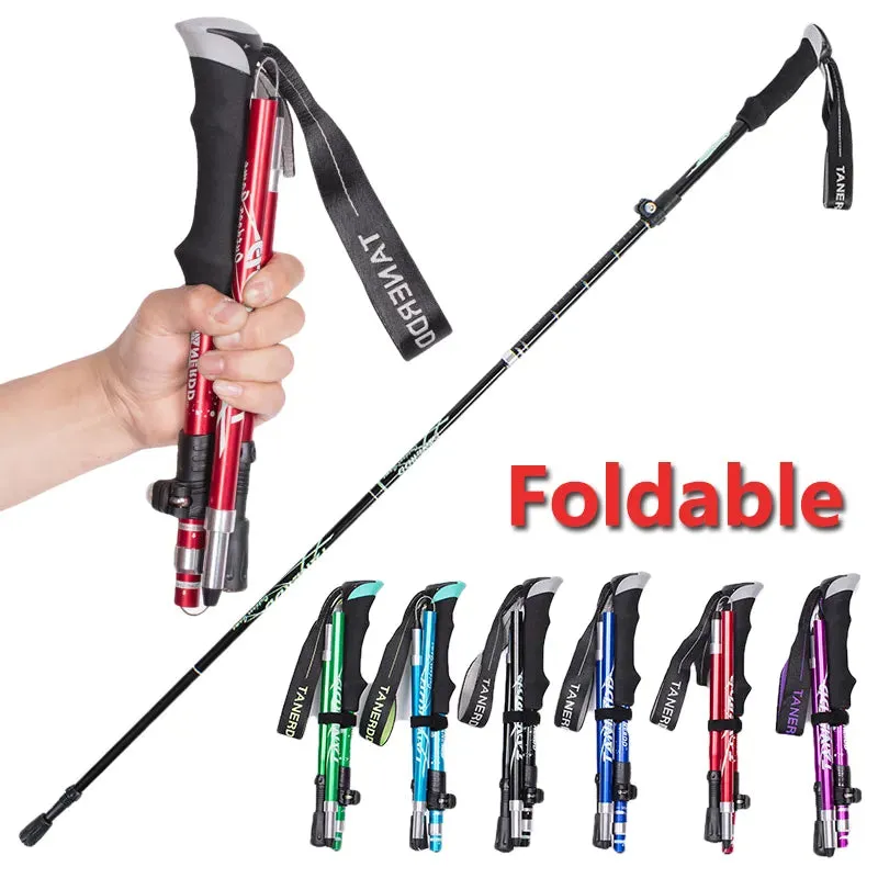 5-Section Aluminum Alloy Telescopic Folding Trekking Poles with EVA Grip, Adjustable 43"-51"