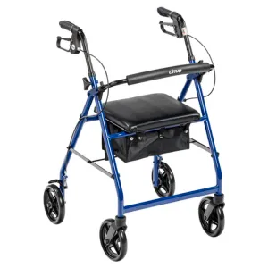 Aluminum Rollator Rolling Walker with Fold Up and Removable Back Support and Padded Seat, Blue - 1 Each
