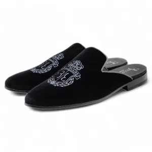 Billionaire Velvet Half Loafers Crest in Black