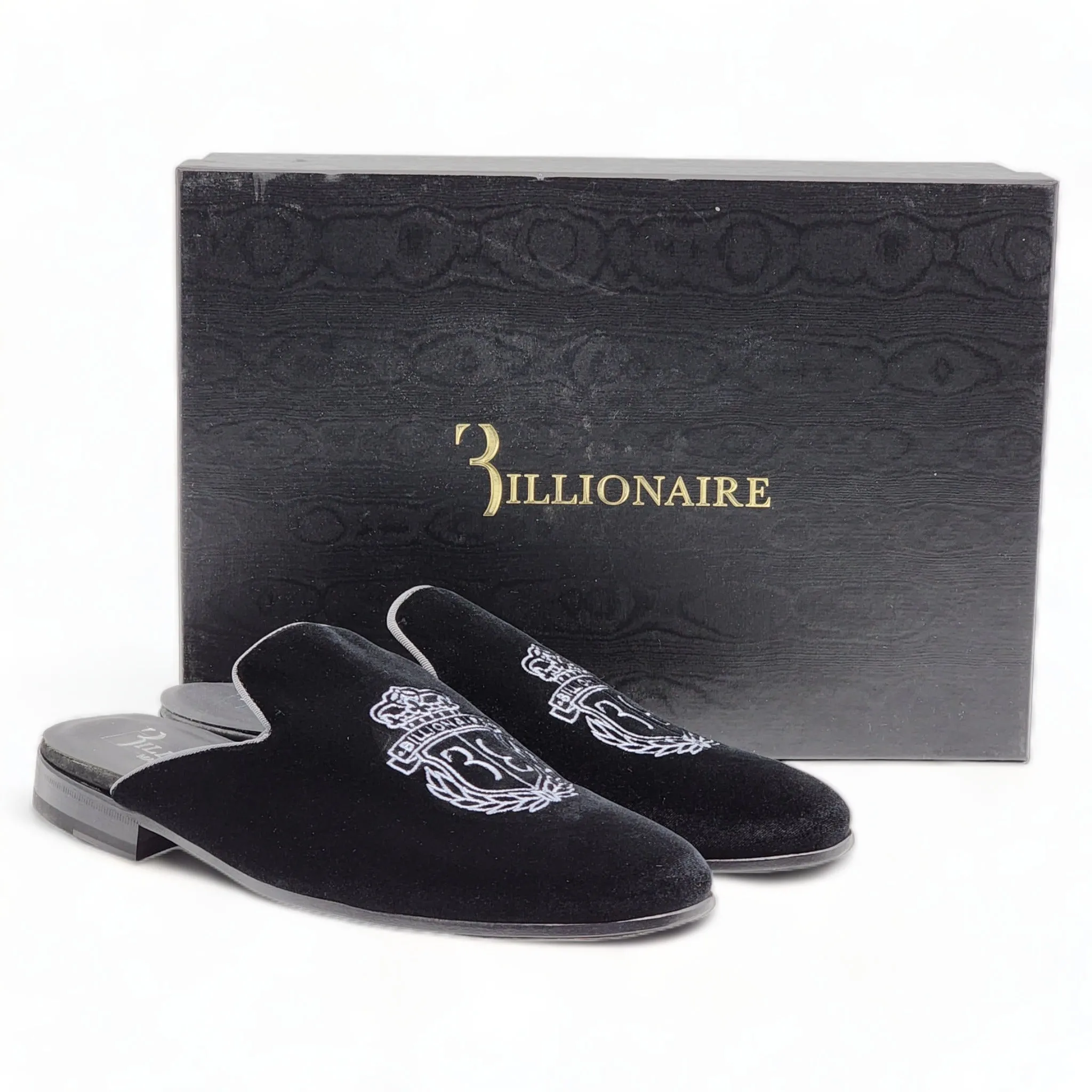 Billionaire Velvet Half Loafers Crest in Black