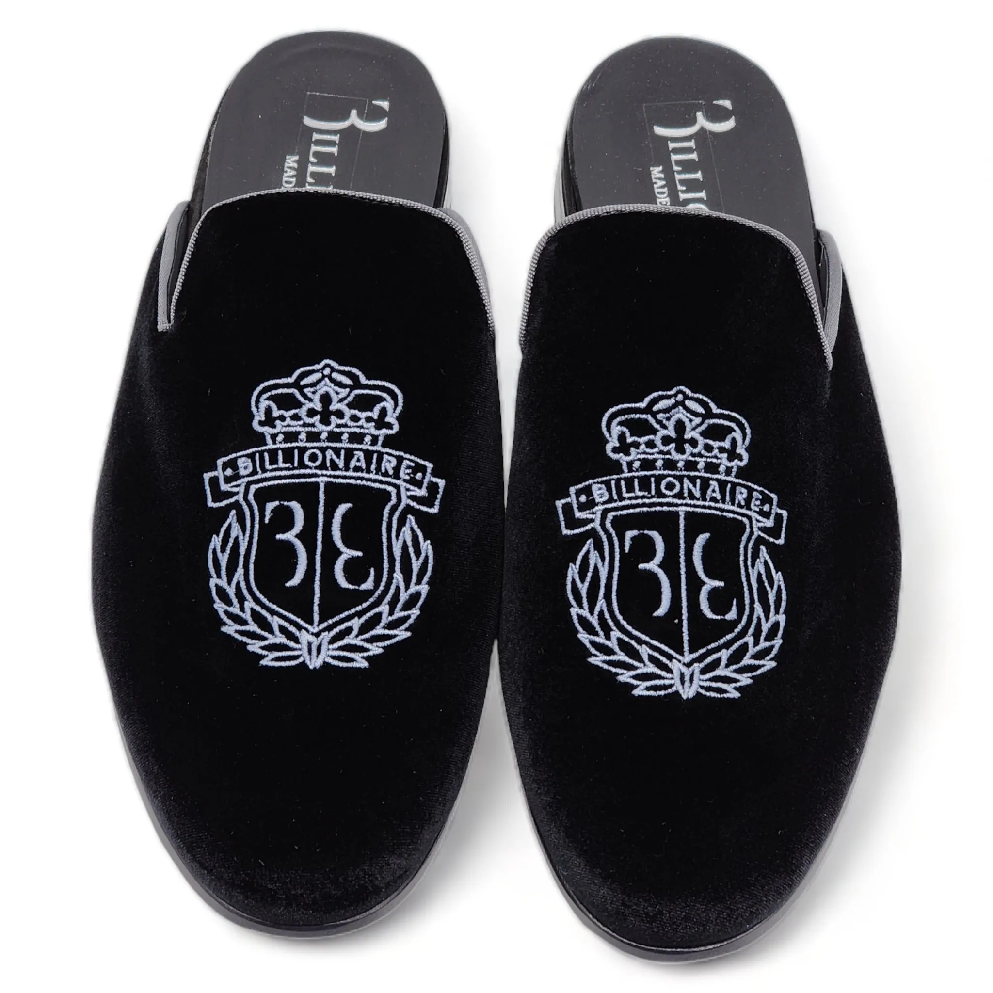 Billionaire Velvet Half Loafers Crest in Black