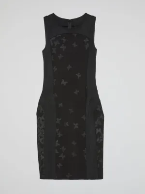 Black Butterfly Print Sheath Dress