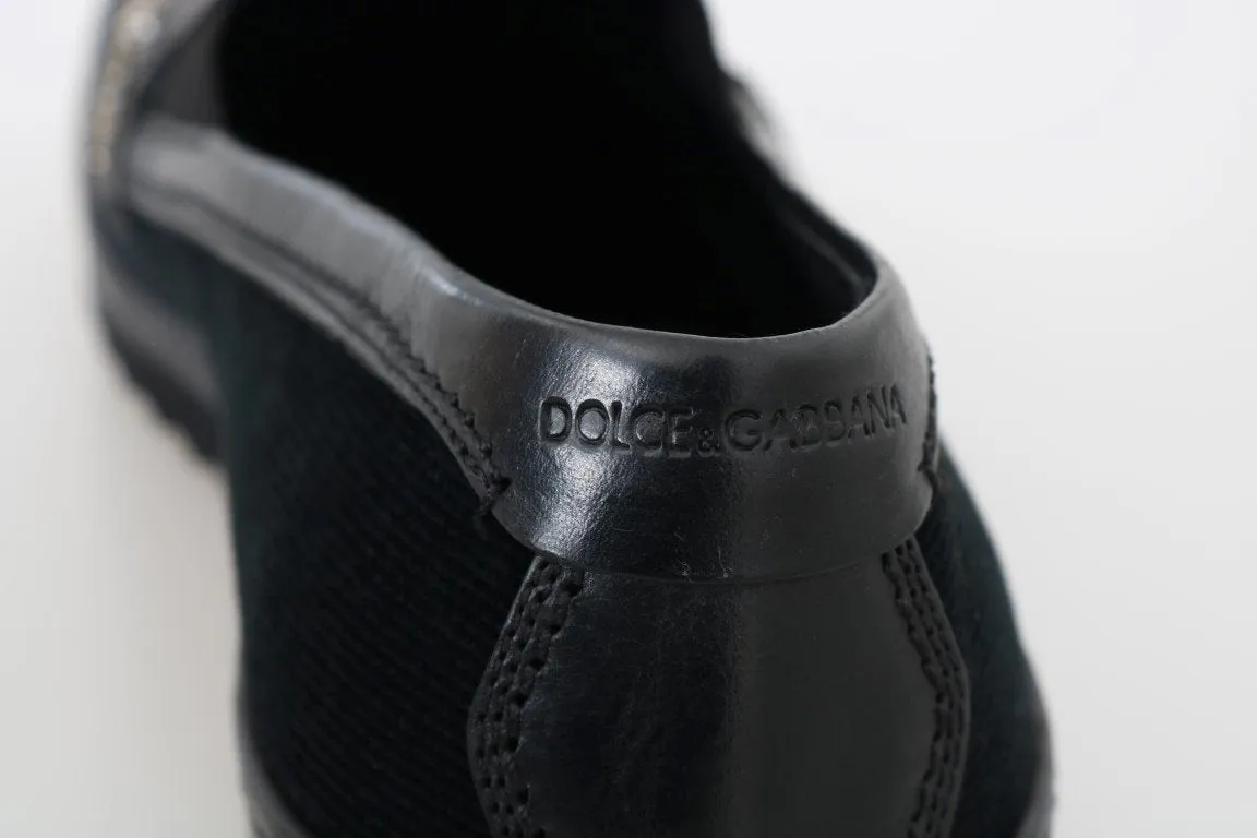 Black Crystal Bee Leather Loafers