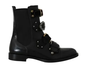 Black Leather Flats Ankle Boots