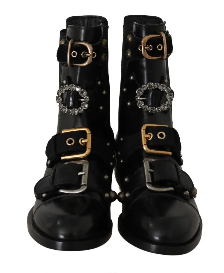 Black Leather Flats Ankle Boots