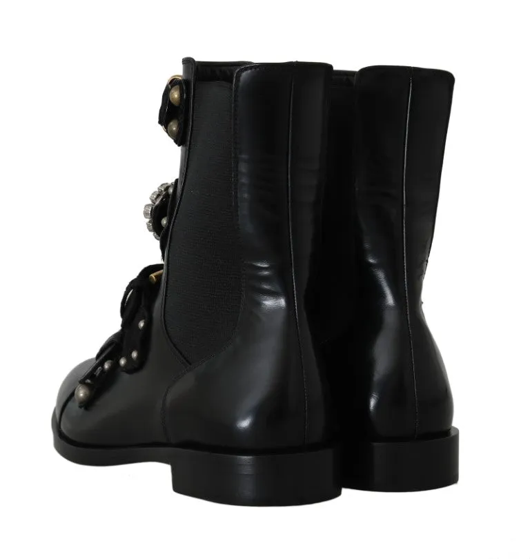 Black Leather Flats Ankle Boots
