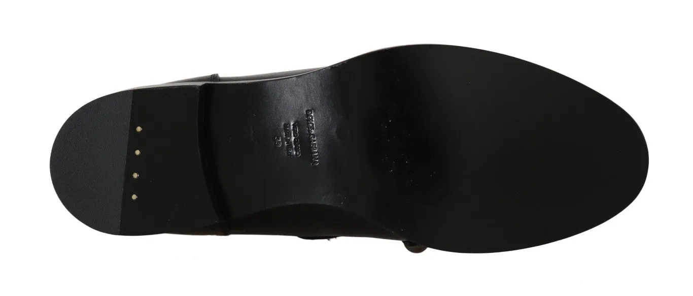 Black Leather Flats Ankle Boots