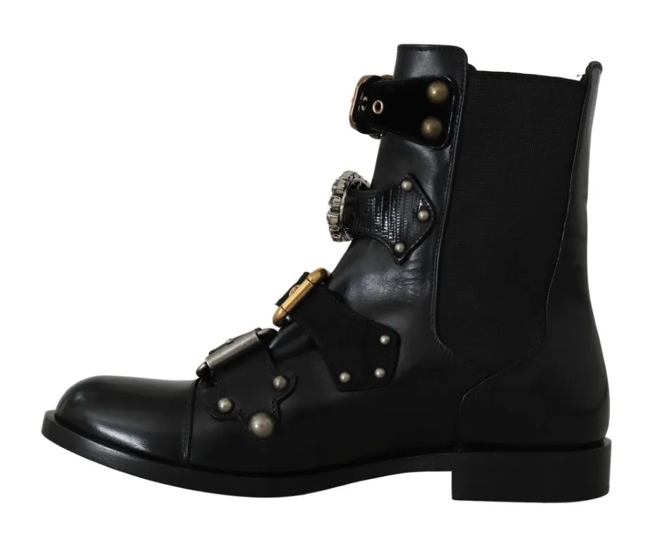 Black Leather Flats Ankle Boots