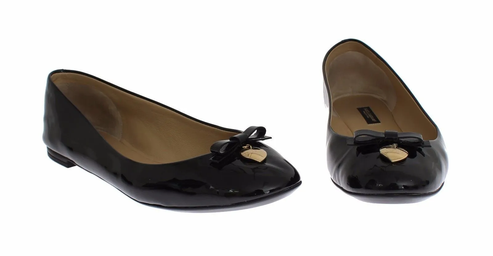 Black Patent Leather Heart Ballerina Flat Shoes
