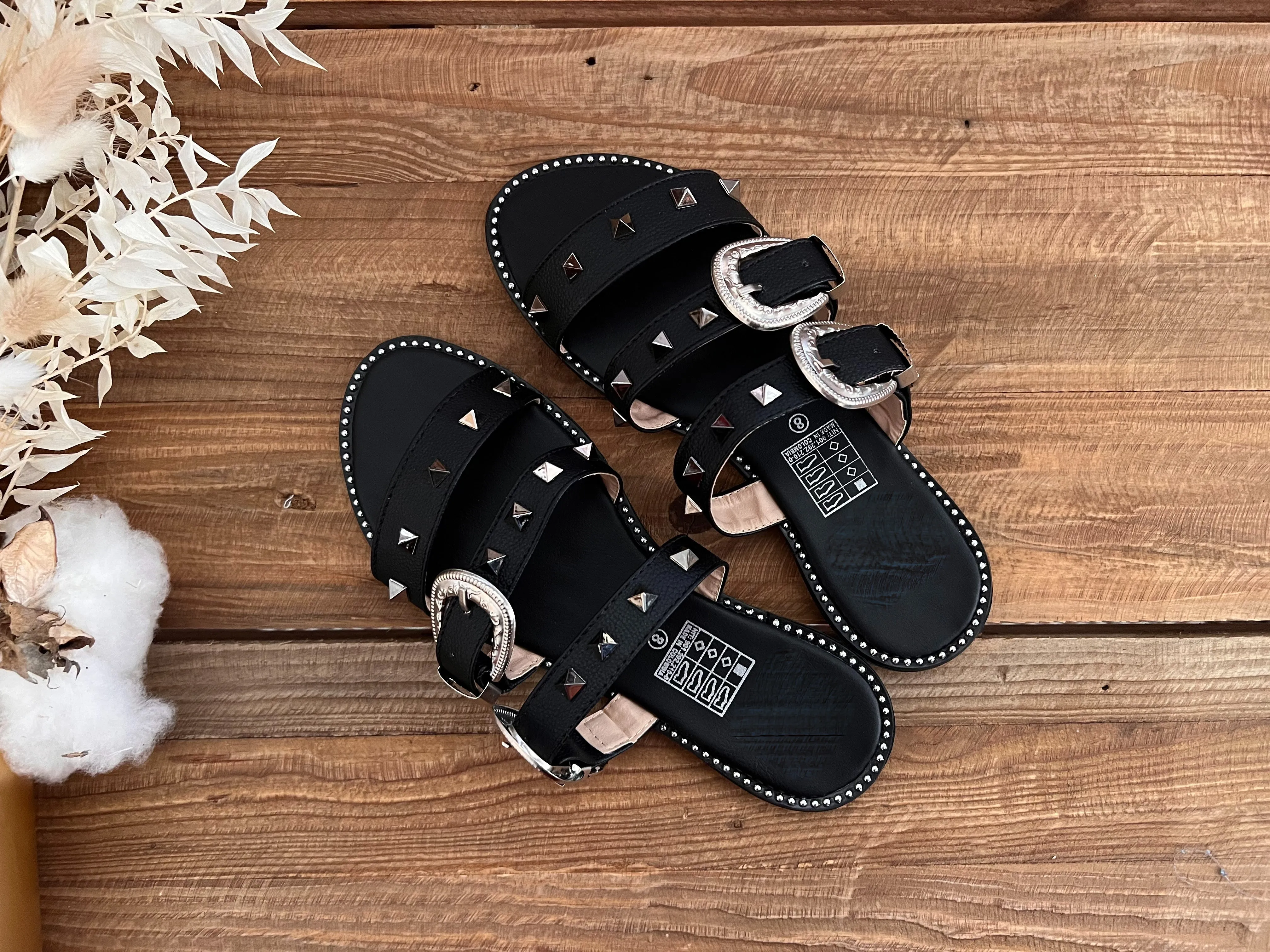 Black Studded Slides
