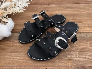 Black Studded Slides