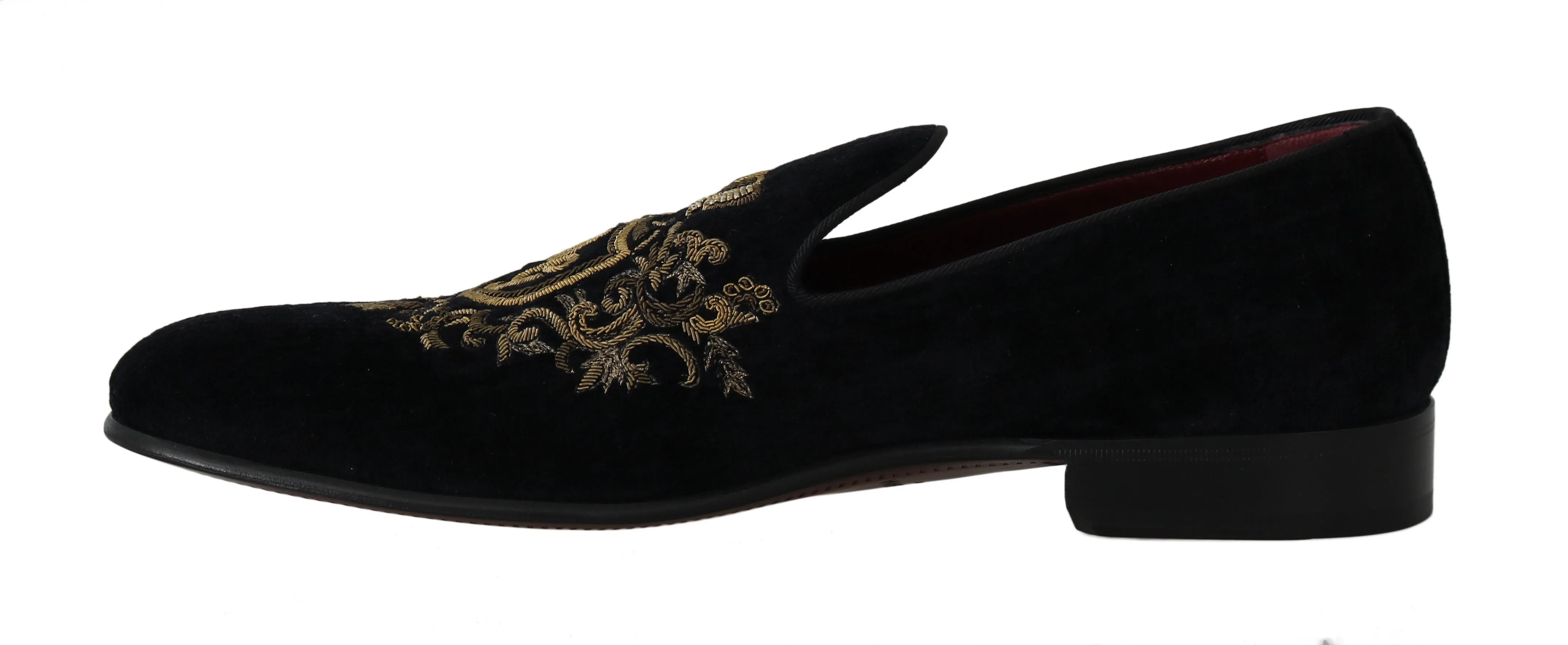 Black Velvet Gold Crown Loafers