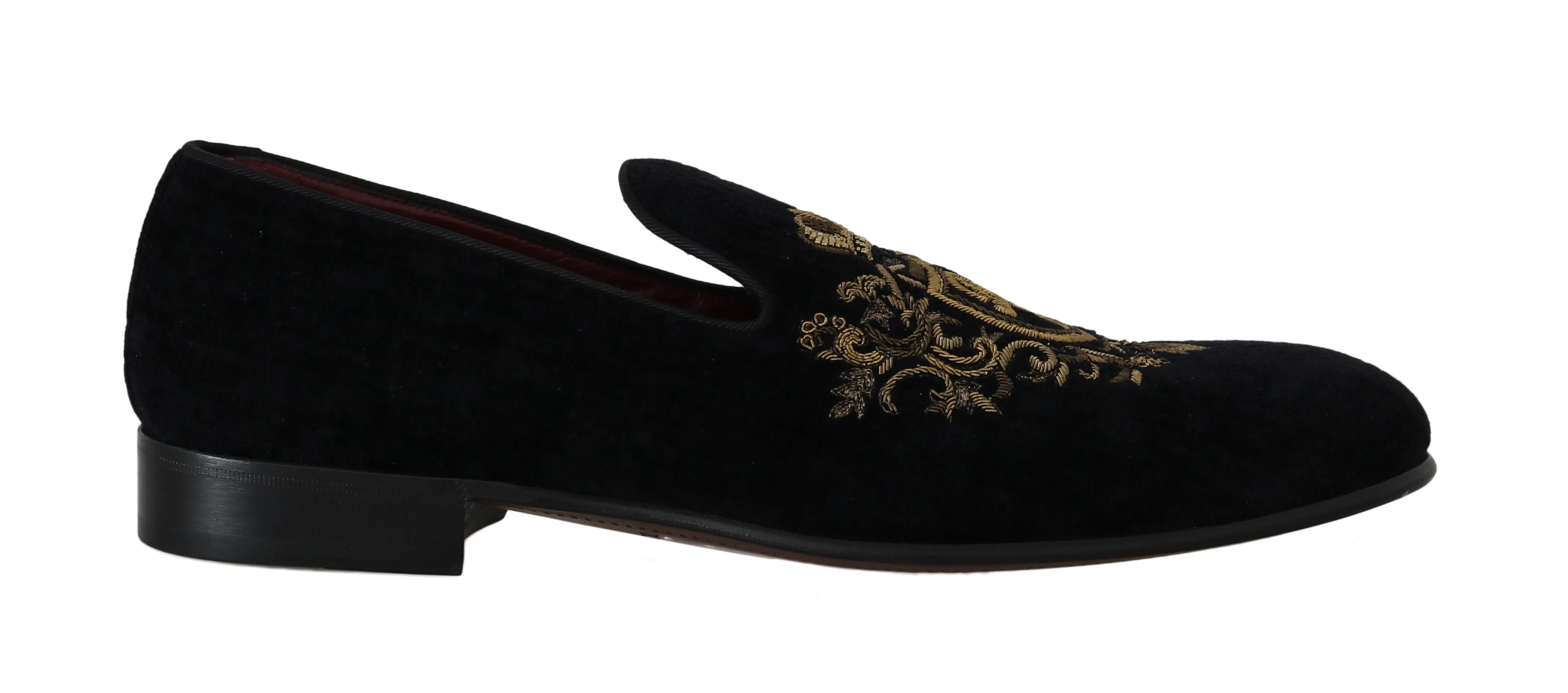 Black Velvet Gold Crown Loafers