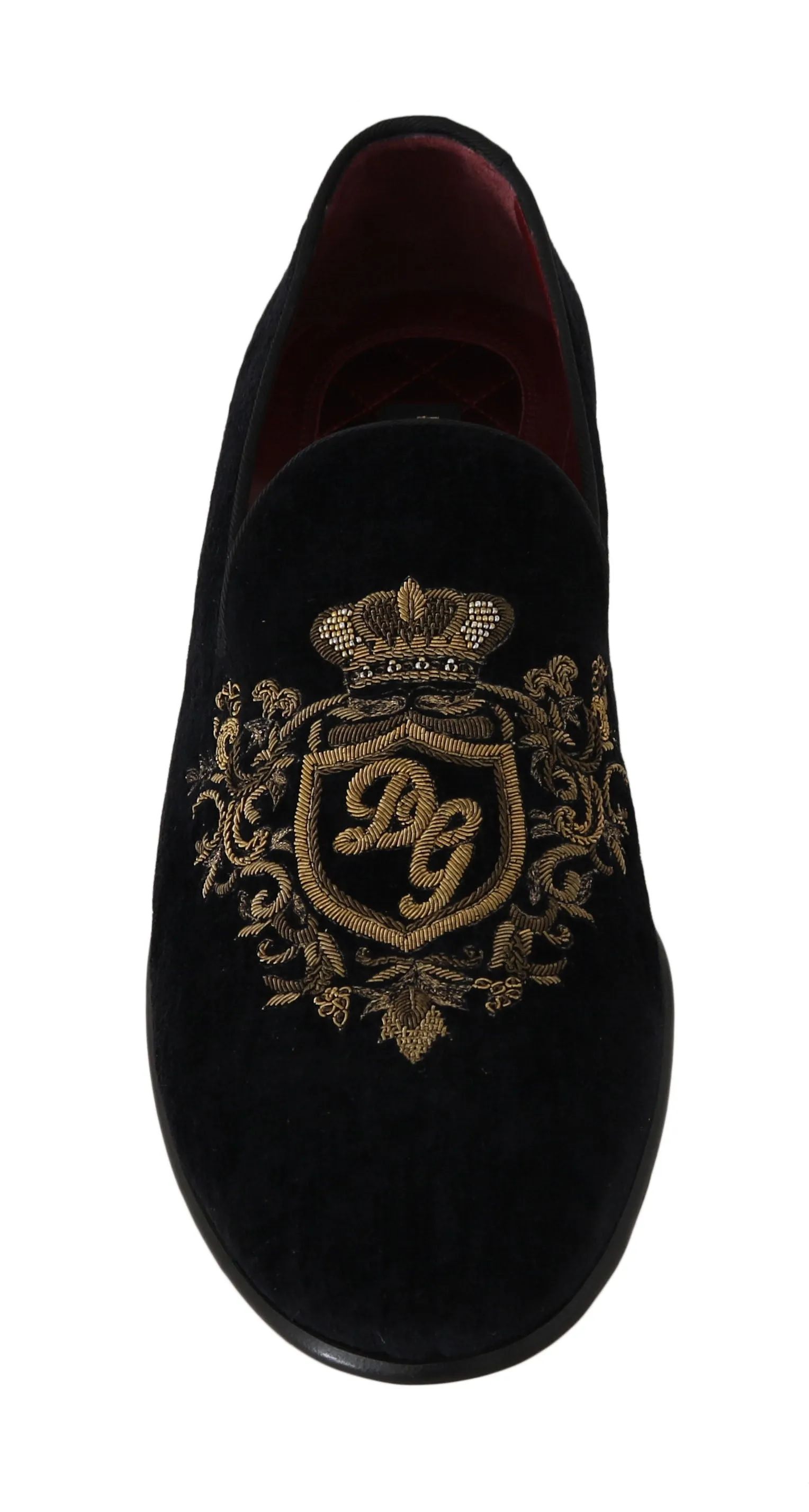 Black Velvet Gold Crown Loafers