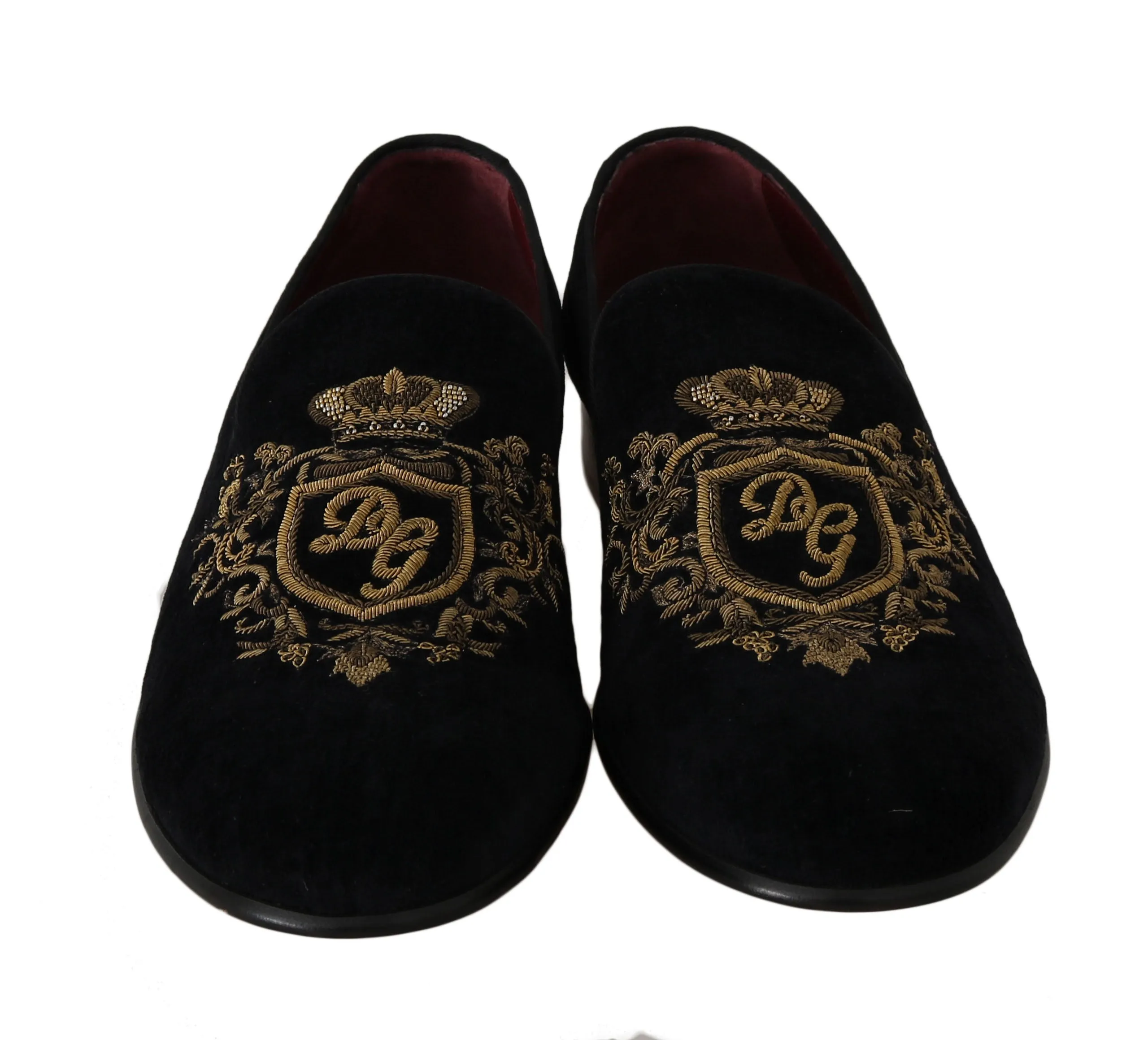 Black Velvet Gold Crown Loafers