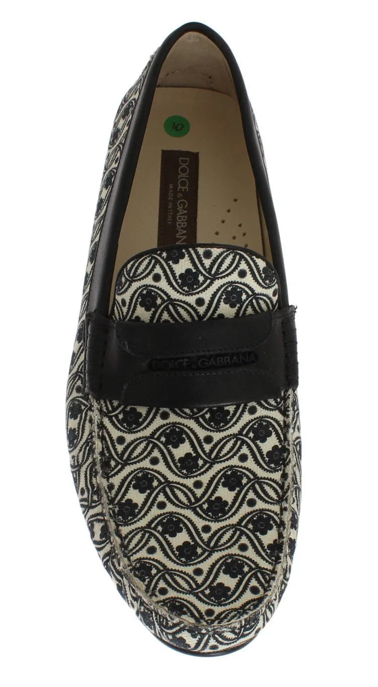 Blue Leather Canvas Loafers
