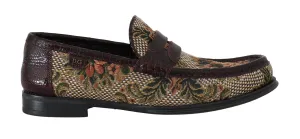Bordeaux Leather Brocade Moccasins Shoes