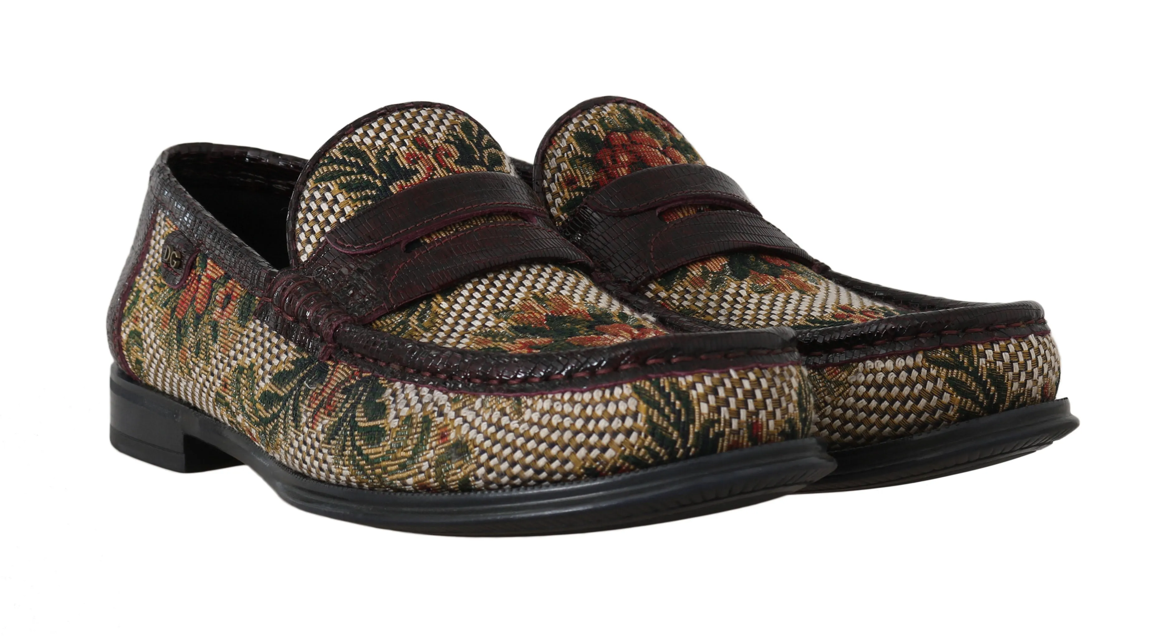 Bordeaux Leather Brocade Moccasins Shoes