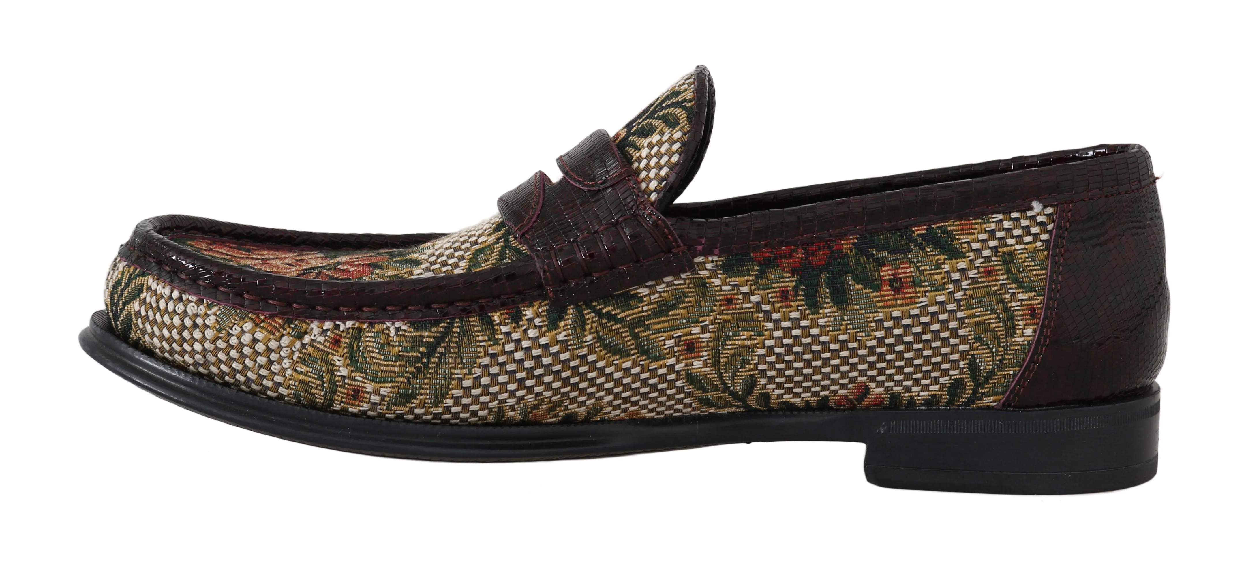 Bordeaux Leather Brocade Moccasins Shoes