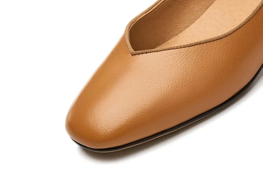 British style metal rivets decoration slip on genuine leather pumps