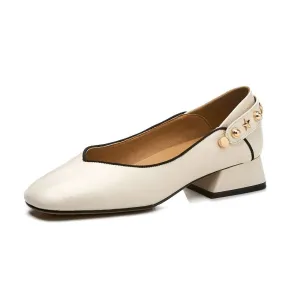 British style metal rivets decoration slip on genuine leather pumps