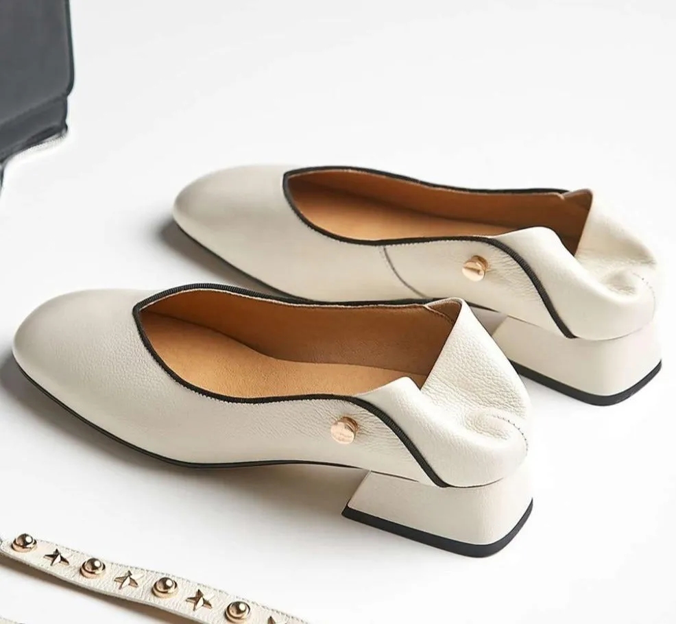 British style metal rivets decoration slip on genuine leather pumps