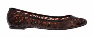 Brown Jacquard PVC Ballerina Flat Shoes