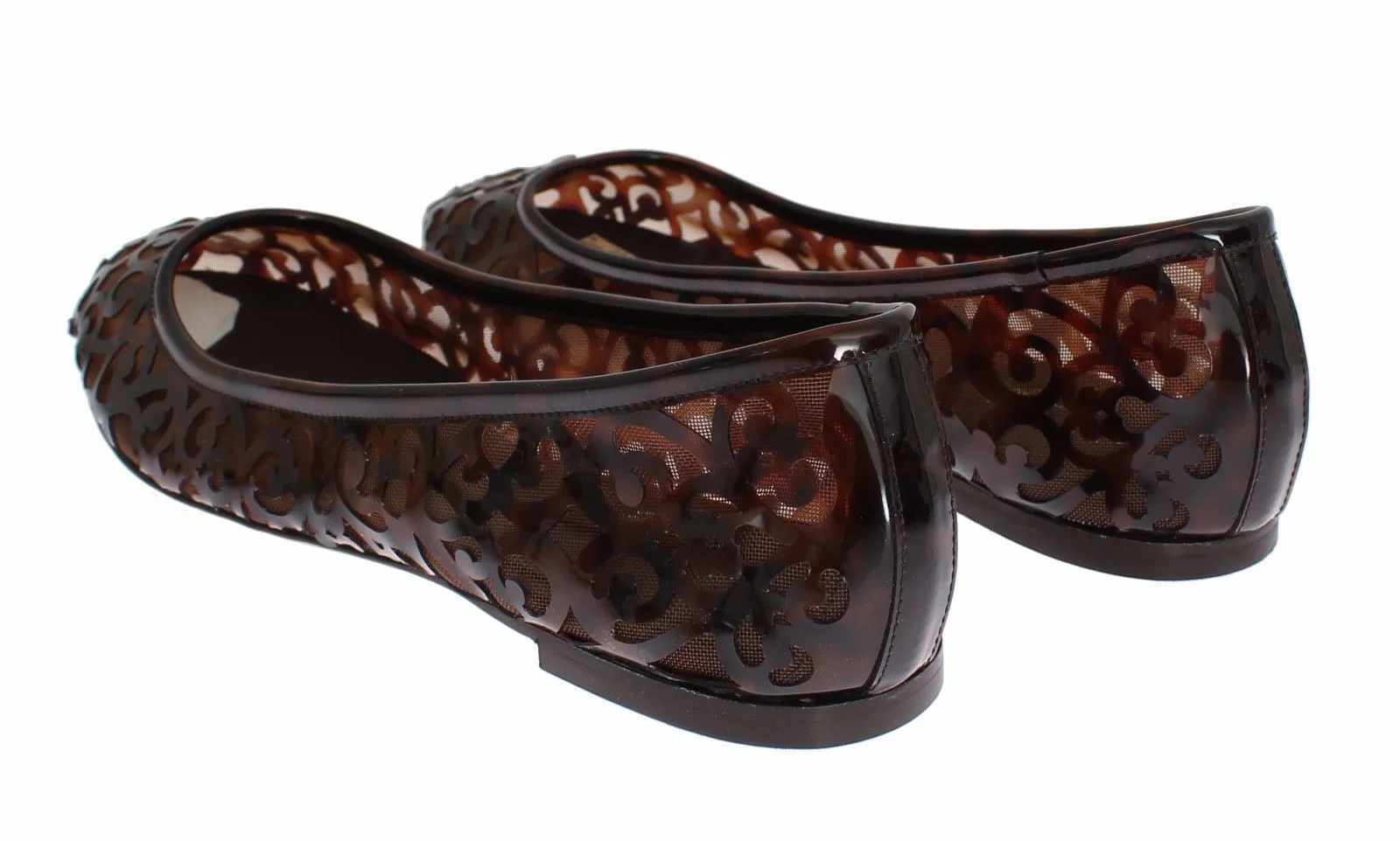Brown Jacquard PVC Ballerina Flat Shoes