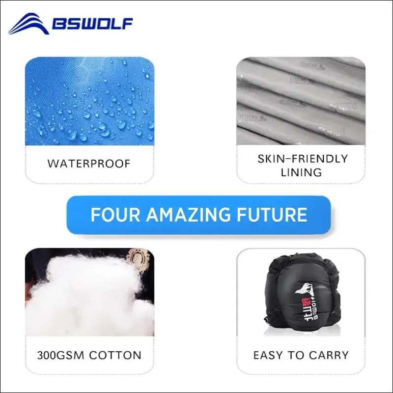 Bswolf ultralight waterproof 4 season envelope sleeping bag for camping
