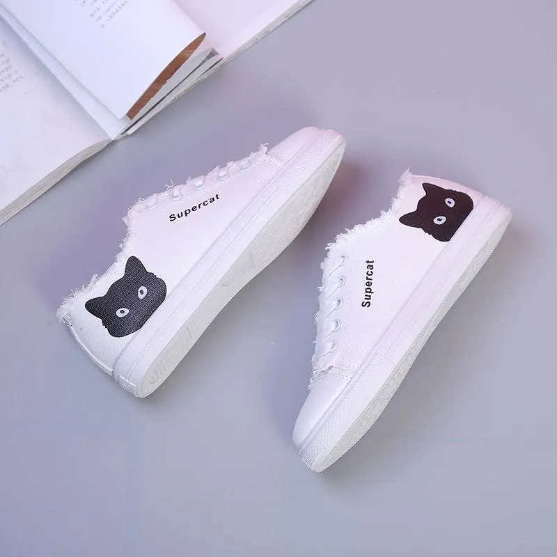 Canvas Shoes Casual Students Wild Thick Small White Kitty Shoes
